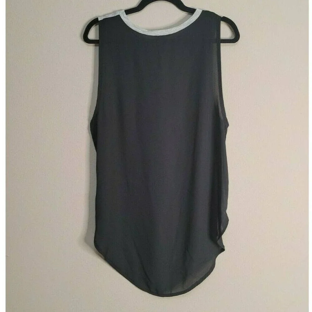 Haute Hippie Black & Gray Crewneck High-Low Sheer Back Tank Top Size Small